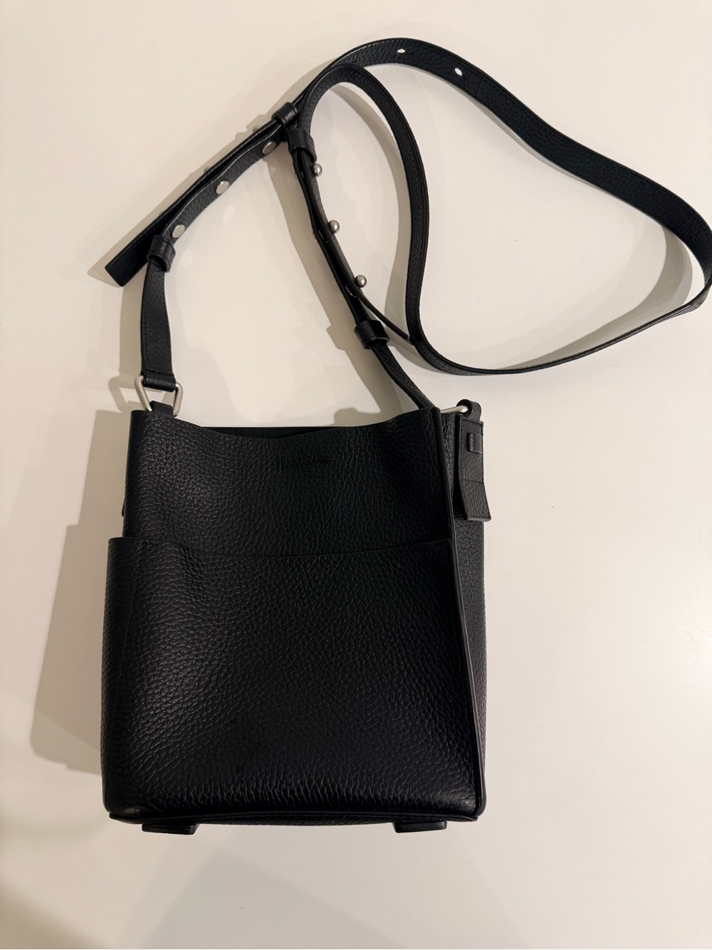 AllSaints Black Pebbled Leather Messenger Bag